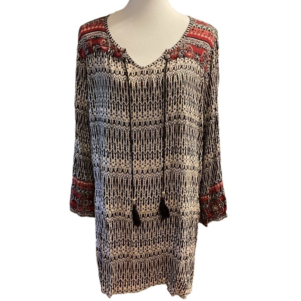 Angie Bell Sleeve Boho Tribal Print Mini Dress Tie String Detail Size Small